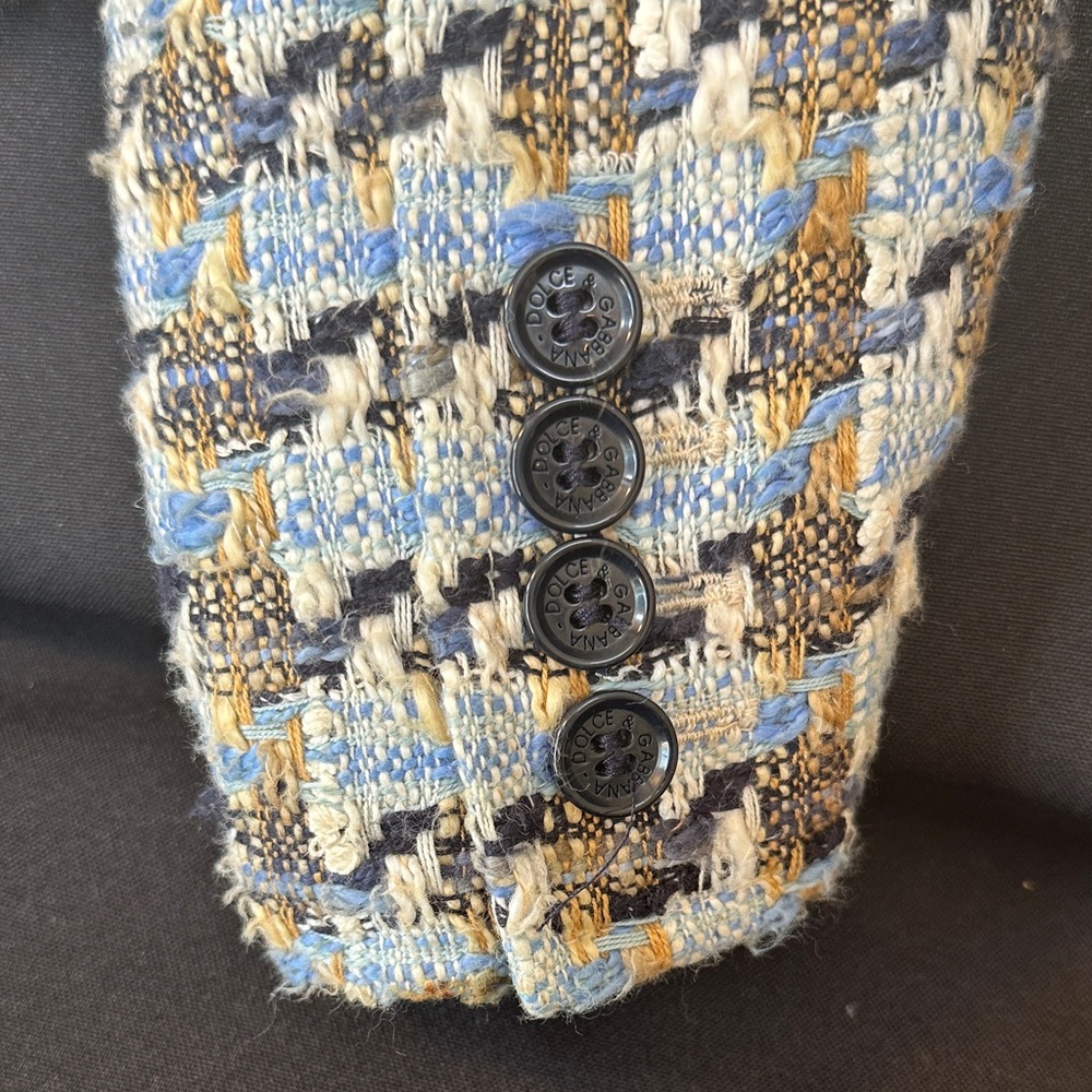 Dolce & Gabbana Women's Houndstooth Blazer Sky Blue/Navy/Tan - Italian Size 38 - Picture 10 of 15